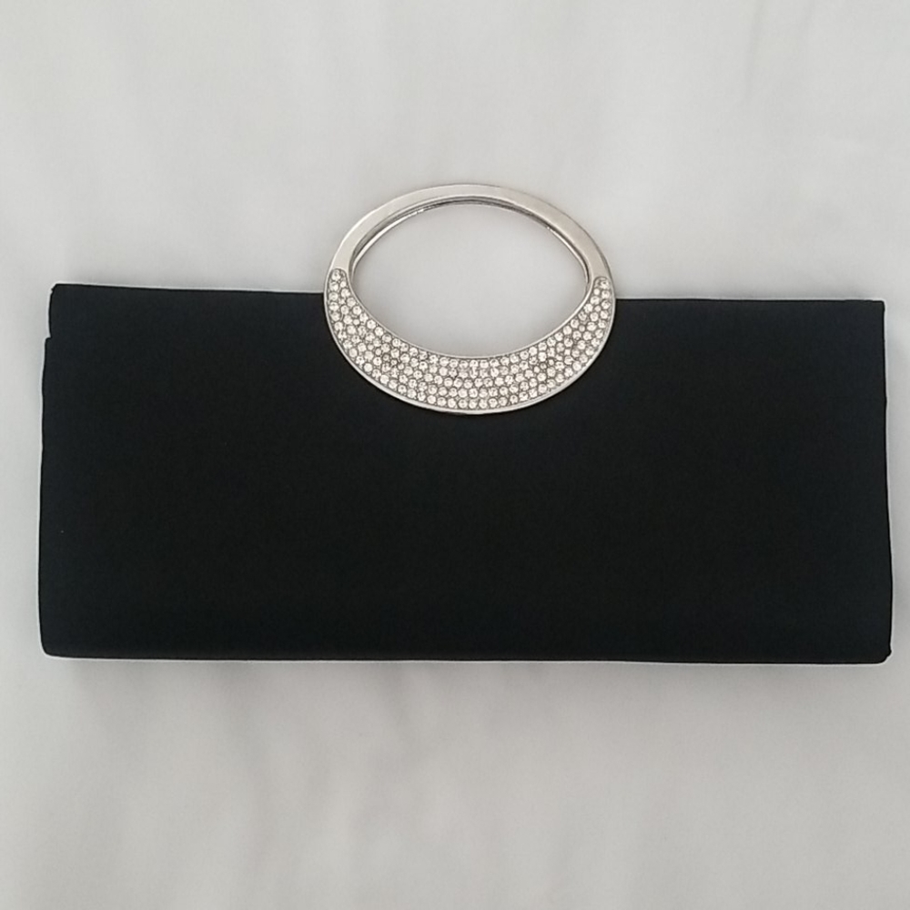 Black satine and rhinestone evening bag